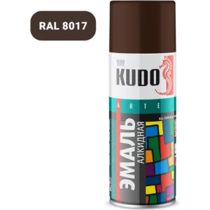 Аэрозольная краска в баллончике KUDO высокопрочная алкидная универсальная глянцевая RAL 8017 коричневая KU-1012
