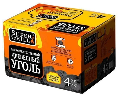 Уголь березовый SuperGrill коробка 4кг