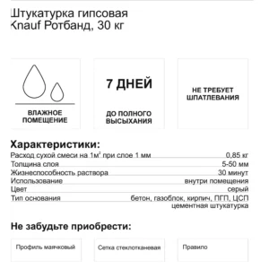 Штукатурка гипсовая Кнауф Ротбанд 30 кг